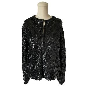 Vintage Black Wool Allover Sequin Sweater Jacket EUR 40 US M Lined Glam Cardigan